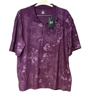Under Armour journey terry 1/4 zip short sleeve purple shirt loose fit men’s L